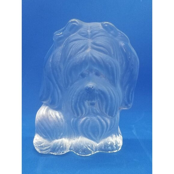 Viking Dalzell Yorkshire Terrier Yorkie Frosted Clear Glass Dog Paperweight - Picture 1 of 6